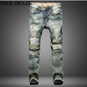 Big Size 42 2020 Europese Stijl Mannen Jeans Gaten Frazzled Jeans Mens Casual Leisure Denim Lange Broek Lichtblauw QQ0293212S