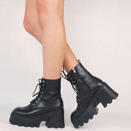 Grande taille 43 plate-forme talon épais fermeture éclair Goth moto bottes femmes noir mode Punk Cool Combat dames chaussures