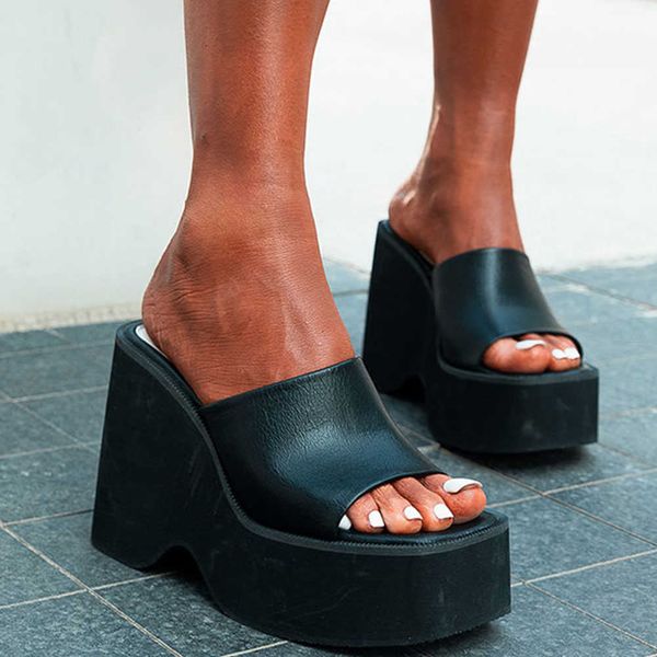 Grande taille 43 été noir blanc chunky tales mules talons hauts loisir plate-forme tendance calices sandales chaussures pour femmes 2022 t230208