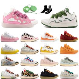 Grande taille 46 Lace Up Designer Lavins Chaussures Femmes Plateforme Graffiti Lavin Cuir Curb Baskets En Relief Mère Enfant Nappa Veau Double Femmes Lacets Mesh Baskets