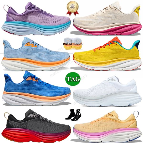 Big Taille 47 One One Chaussures Femmes Hommes Bondi 8 Clifron 9 Chaussure de course Triple Noir Blanc Ambre Jaune Chanson d'été Personnes libres Jogging Marche Tennis Baskets Sports