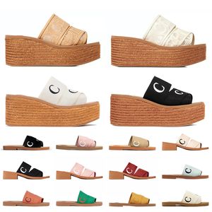 Linnen wedge sandalen Beroemde ontwerper Dames Wit Zwart Beige Roze Mila Woody Flat Mule Slides Cloud Soft Platform Sandale Vrouw Slippers Luxe Sliders Maat 35-42