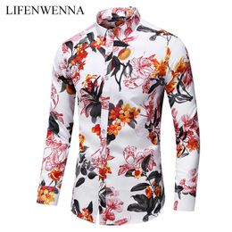 Tamaño grande 5XL 6XL 7XL Camisa de flores de otoño para hombre Camisas de manga larga con estampado de moda Camisas florales de negocios informales para hombre 210528