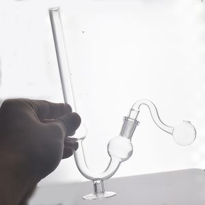 Bong de brûleur à mazout en verre incurvé de grande taille de 8 pouces, tuyau en verre à joint de 14mm avec base, tuyau à fumer à la main avec joint femelle de 14mm avec tuyau de brûleur à mazout en verre mâle 2 pièces