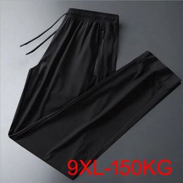 Grande taille 8xl 7xl 9xl Summer Men's Ice Silk tissu sportive Paptes de survêtement Slim Stretch Low Pant Men Military Military Trak Dry Tablers 240418