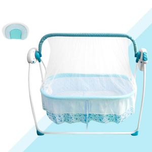 Grande taille anti moustique secoué lit intelligent télécommande bébé berceaux rose bleu électrique automatique berceau lit doux confortable pratique sécurisé ba29 C23