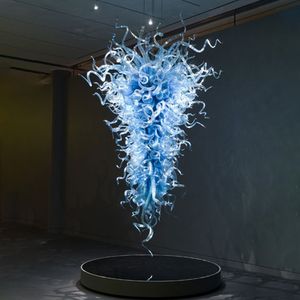 Big Size Blue Hanglamp Hotel Lobby LED Lichtbron Chihuly Handgeblazen glas Moderne kroonluchter 48 of 60 inches