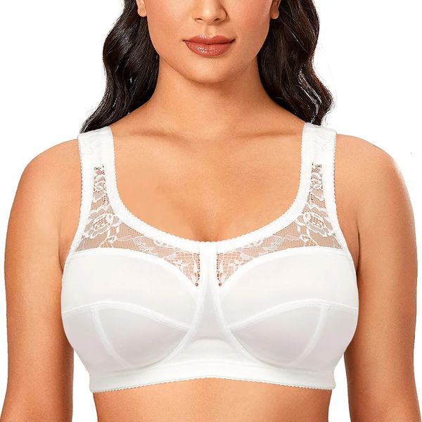 Soutien-gorge grande taille sans couture, Bralette blanche, confortable, florale, fine, couverture complète, Plus, B C D E F G H I 240116