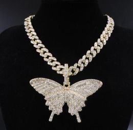 Charme pendentif papillon à grande taille 12 mm bulle Miami Curb Coubain Chaîne Hip Hop Rappeur Gift Rock Men Femmes Bijoux Golden1878996