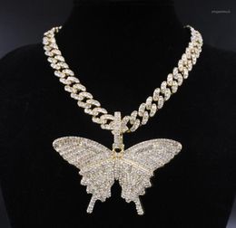 Big Size Butterfly hanger charme 12 mm bubble miami stoeprand Cubaanse ketting hiphop ketting rapper cadeau rock mannen vrouwen sieraden golden16823018