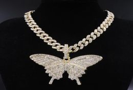 Grande taille papillon pendentif charme 12mm bulle miami bordure chaîne cubaine hip hop collier rappeur cadeau rock hommes femmes bijoux golden7299536
