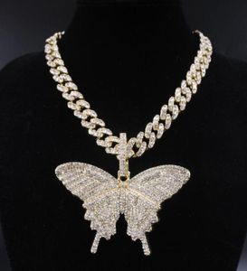 Grande taille papillon pendentif charme 12mm bulle miami bordure chaîne cubaine hip hop collier rappeur cadeau rock hommes femmes bijoux golden8001418
