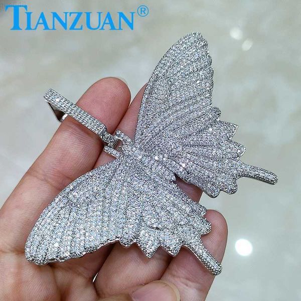 Colgante de mariposa de gran tamaño lleno de d Vvs blanco Moissanite 925 plata esterlina Hip Hop compromiso Datting regalo joyería fina