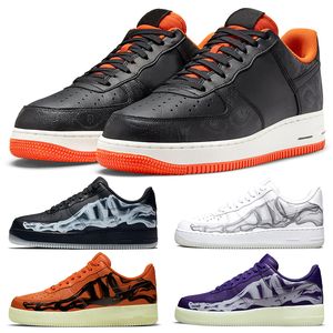 Chaussures décontractées 1 Low Skeleton Hommes Femmes Halloween Noir Blanc Brillant Orange Court Violet Hommes Baskets De Sport Taille 36-45