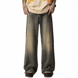 Grande taille Vert W Skater Hommes Baggy Jeans Ajuster la taille des années 90 Vintage Pantalon large Pantalon Hip Hop Pantalon de travail décontracté X7xv #