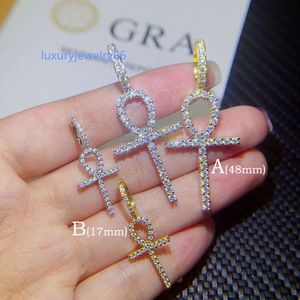 Pendentif croix hip hop de grande taille avec GRA, bijoux en argent Sterling 925, pendentif en diamant moissanite glacé VVS