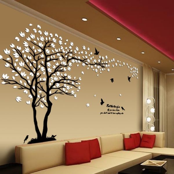 Autocollants muraux acryliques d'arbre d'amoureux de grande taille pour salon TV canapé mur 3D art décoration accessoires décor à la maison 201202