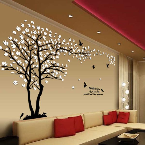 Autocollants muraux acryliques d'arbre d'amoureux de grande taille pour salon TV canapé mur 3D art décoration accessoires décor à la maison 210705