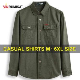 Grande taille M-6XL Europe Style militaire décontracté marque 100% coton kaki chemises printemps automne homme armée vert chemise à manches longues G0105