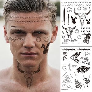 Big Size Malone Tattoo Stier Hoofd Gezicht Sticker Mannen Hals Hand Terug Cool Body Art Tijdelijke Tattoo Zwaard Brief nep Tatoo 21x15cm