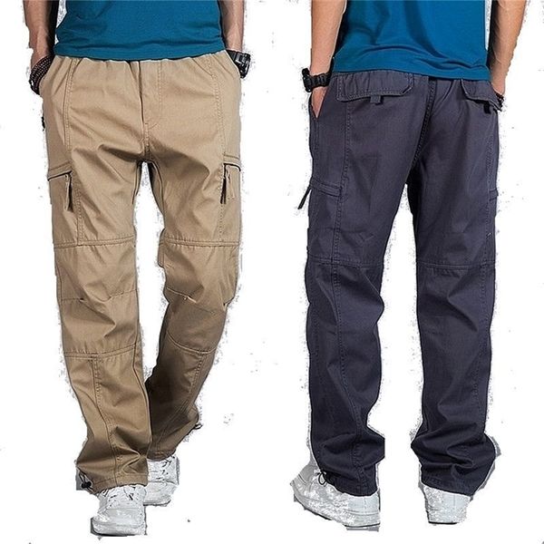 Tamaño grande Hombres Joggers Pantalones Verano Suelto Ancho Pantalones de carga Mono de algodón Cintura elástica Harem Tactica Pantalones Pantalones de chándal 201128