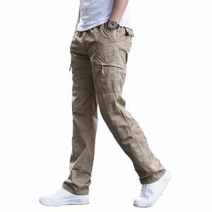 Pantalones de carga para hombres de gran tamaño NUEVOS Pantalones de primavera de verano Trabajo de pierna recta Men Cashon Cott Couts Butods Side Multi Pockets O7xr#