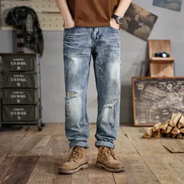 Grote size heren gescheurd gat jeans eenvoudig casual plus vet plus losse vetbroek maat 28-48