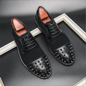 Chaussures pour hommes ￠ grande taille Punk Rivet Black Lace-Up Up-up Breatch Casual Fashion Fashion Handmade For Handmade For Hen Dress Chaussures Da028