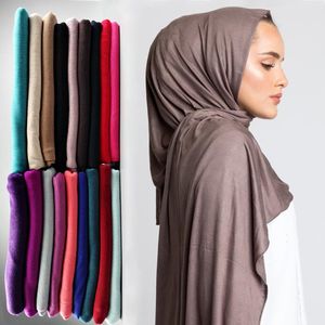 Gran tamaño musulmán Hijab Jersey bufanda mujer suave Color sólido chal pañuelo para la cabeza Foulard Femme Musulman Wrap cabeza bufandas Bandana