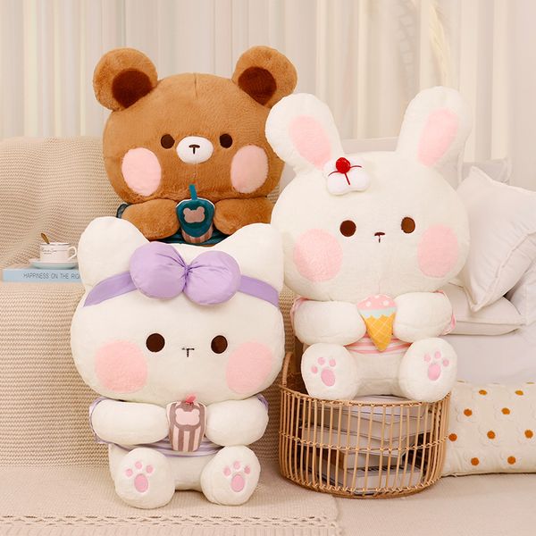 Peluche de grande taille Adorable lapin chat ours en peluche peluche Kawaii Animal peluche poupée à câliner pour enfants filles beau cadeau d'anniversaire