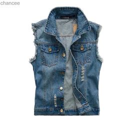 Big Size S-6XL Mannelijke Kleding Heren Denim Vest met Zakken Gescheurd Mouwloos Jasje Casual Slanke Vesten Verontruste Colete HKD230828