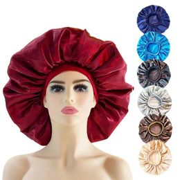 Big Size Sleep Sleeping Cap Night Hat Head Cover Bonnet Satin Cheveux Nuit voor krullende haarverzorging Women Beauty Maintenance Designer
