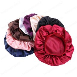 Big Size Silky Satin Bonnet voor Vrouwen Dag Nacht Slaap Cap Beauty Salon Make Up Headwear Dames Solid Color Head Wrap Nieuwe Mode