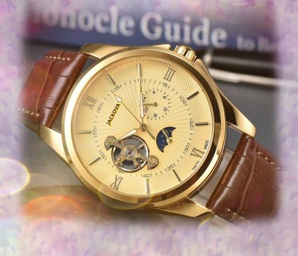 Montre à cadran squelette de grande taille, bracelet en cuir, calendrier, mouvement automatique, horloge d'affaires, Tourbillon, remontage manuel, verre saphir, montre-bracelet, cadeaux de luxe