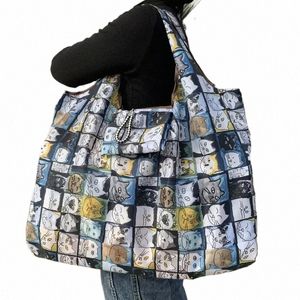 Grande taille épais Nyl grand fourre-tout ECO réutilisable polyester épaule portable sacs à main pour femmes pochette pliable sac de magasin pliable Y9fY #
