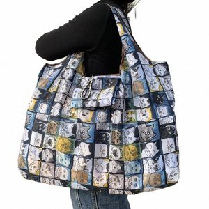 Grande taille épais Nyl grand fourre-tout ECO réutilisable polyester épaule portable sacs à main pour femmes pochette pliante sac de magasin pliable p5aR #