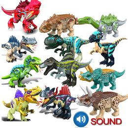 Lepins Play Blocks minifig Tamaño grande con sonido Bloques de construcción ensamblados Dinosaur World Triceratops Tyrannosaurus Animal Model Brick Toys para niños