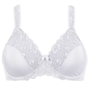 Big Size Dames Bra Top Volledige dekking Minimizer Kant Floral Embrodery White Bralette Niet-gewatteerde onderwerche C D D E F G H I 210623