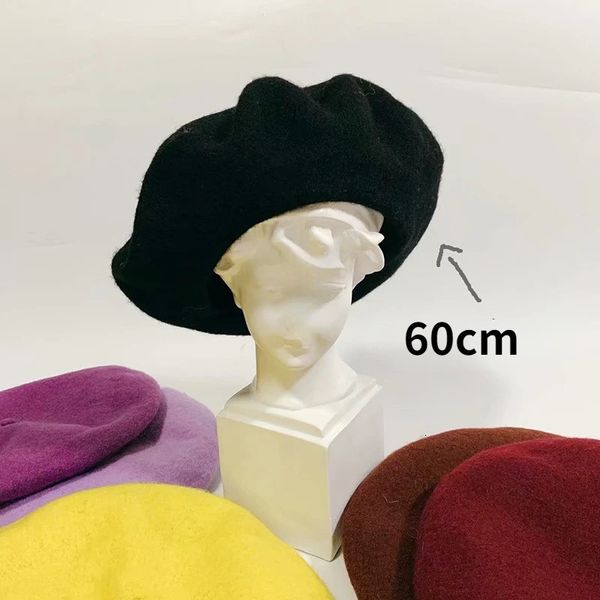 Béret en laine grande taille pour femmes et hommes, 60cm, chaud, unisexe, Style français, chapeau d'hiver, casquette de peintre, 240229