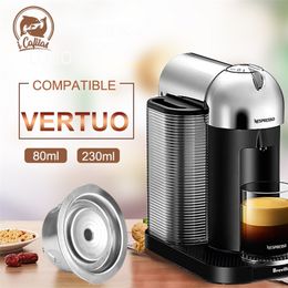 Grande petite tasse de capsule de café Vertuo réutilisable en acier inoxydable en acier inoxydable pour Nespresso Vertuoline Plus Cafe à café de la machine 210712