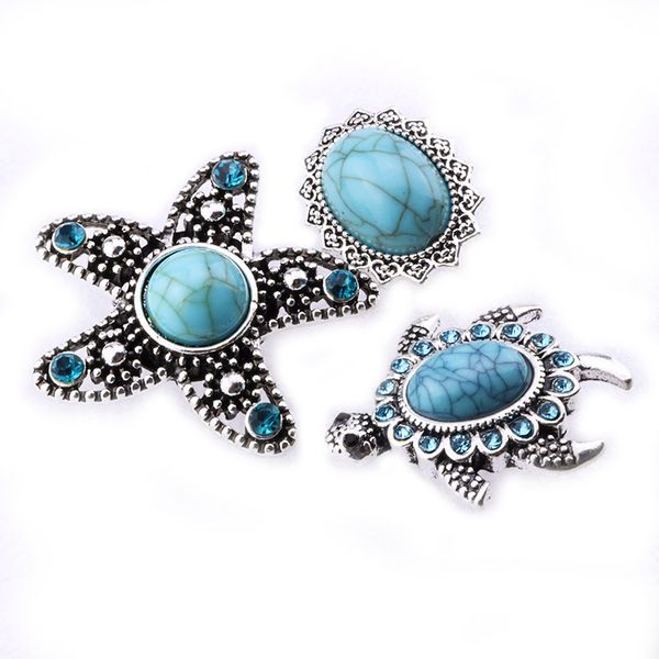 Big Snap Jewelry Starfish Tortoise Turquoise 18mm Snap Buttons pour 18MM Snaps Bracelet Collier