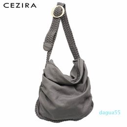 Bolsos grandes y suaves informales para mujer, bolso escolar de cuero PU lavado para niña, bolso de hombro con hebilla tejida ajustable para mujer