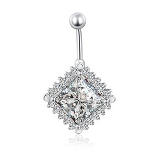 Grote vierkante Diamond Clear Cubic Zirconia Chirurgische Belly Piercing Body Sieraden Belly Button Rings Medische Roestvrijstalen Navel Piercings