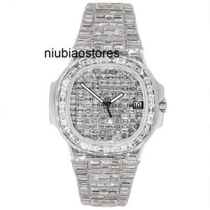 Big Square Moissanite Stones 2023Version Watch Pass Test Mens Diamonds Top Kwaliteit Automatische beweging Luxe Full -out Sapphire Jr9q