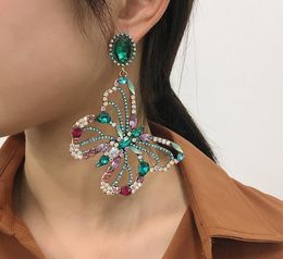 Grote verklaring Vlinder Dangle Earring Vrouwen Kleurrijke Rhinestone Diamant Daling Oorbellen Geschenken Mode Dier Design Street Party Charm Sieraden Accessoires