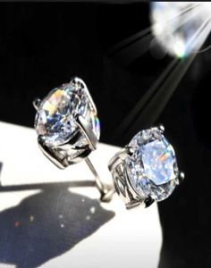 Big Stone vier 59 mm ronde gesimuleerde diamanten oorbellen voor vrouwen mannen vrouwelijk echt 925 zilveren stud oorbellen sieraden7492306