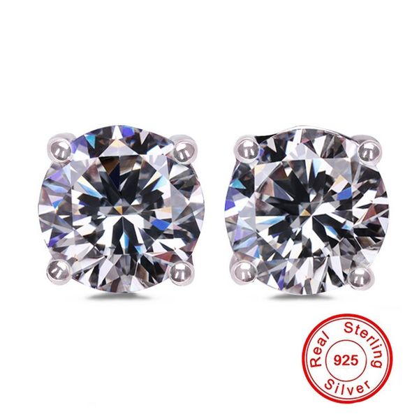 Grande pierre quatre griffes 5-8mm rond créé Moissanite boucles d'oreilles pour femmes hommes femme réel 925 boucles d'oreilles en argent