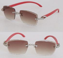 Grandes piedras de gafas de sol sin borde para mujeres 3524012 Gafas de diamantes de lujo para hombres diseñador de madera blingedout gafas solar masculina y femenina 5355526