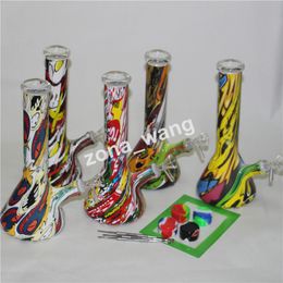 GRANDES bongs de vidrio coloridos rectos de 15 pulgadas con almohadillas de silicona para pipa de agua, plataformas de boro para dab con junta de 14 mm