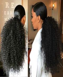 Big Super Curly Low Weave Ponytail 1B Zwarte en glanzende verbazingwekkende snaar wraps afro kinky krullende paardenstaart haarstuk voor zwarte WOM5552628